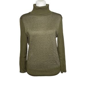 Per Se Silk Blend Sweater‎ Turtleneck Green Women's Med Church Office Minimalist